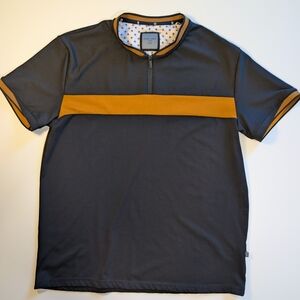 Asher Jones London Black & Gold Stripe 1/4 Zip Polo - Size Large